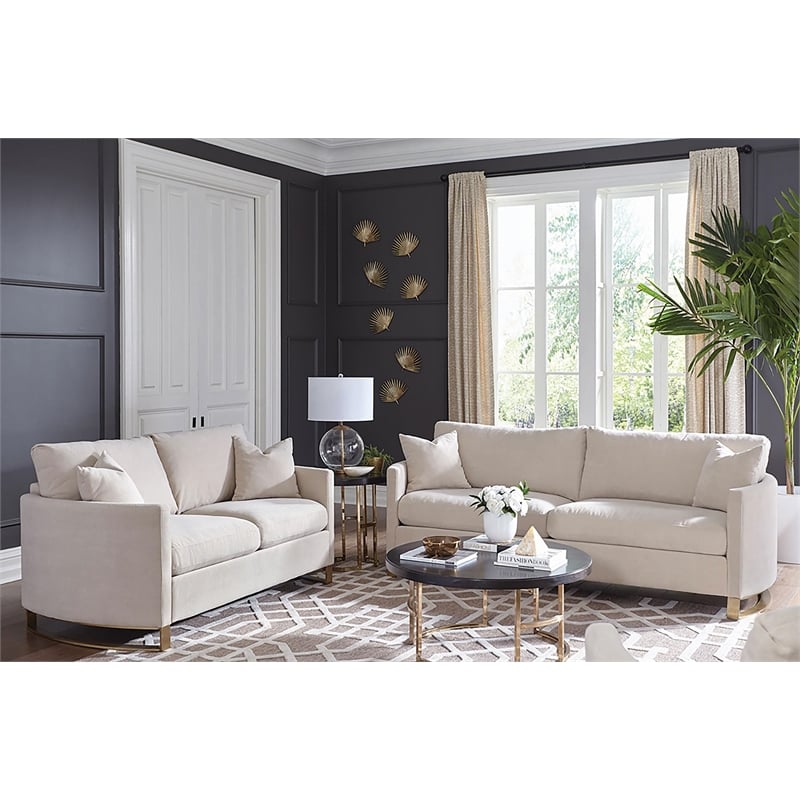 Pemberly Row 2-piece Upholstered Arched Arm Sofa and Loveseat Set in Beige
