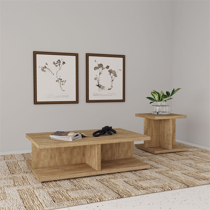 Pemberly Row 2-piece Engineered Wood Coffee and End Table Set in Mango