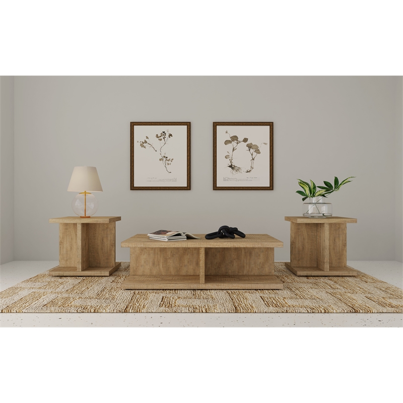 Pemberly Row 3-piece Engineered Wood Coffee and End Table Set in Mango