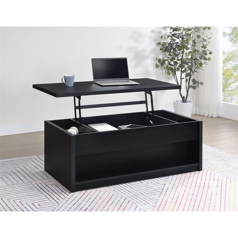 Pemberly Row Lift Top Cocktail Coffee Table with 2 Drawers in Black