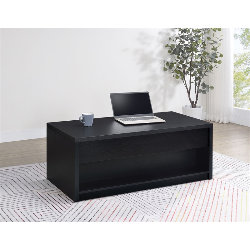 Pemberly Row Lift Top Cocktail Coffee Table with 2 Drawers in Black