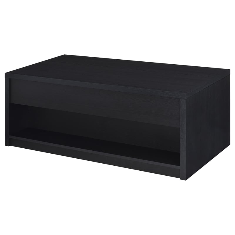 Pemberly Row Lift Top Cocktail Coffee Table with 2 Drawers in Black