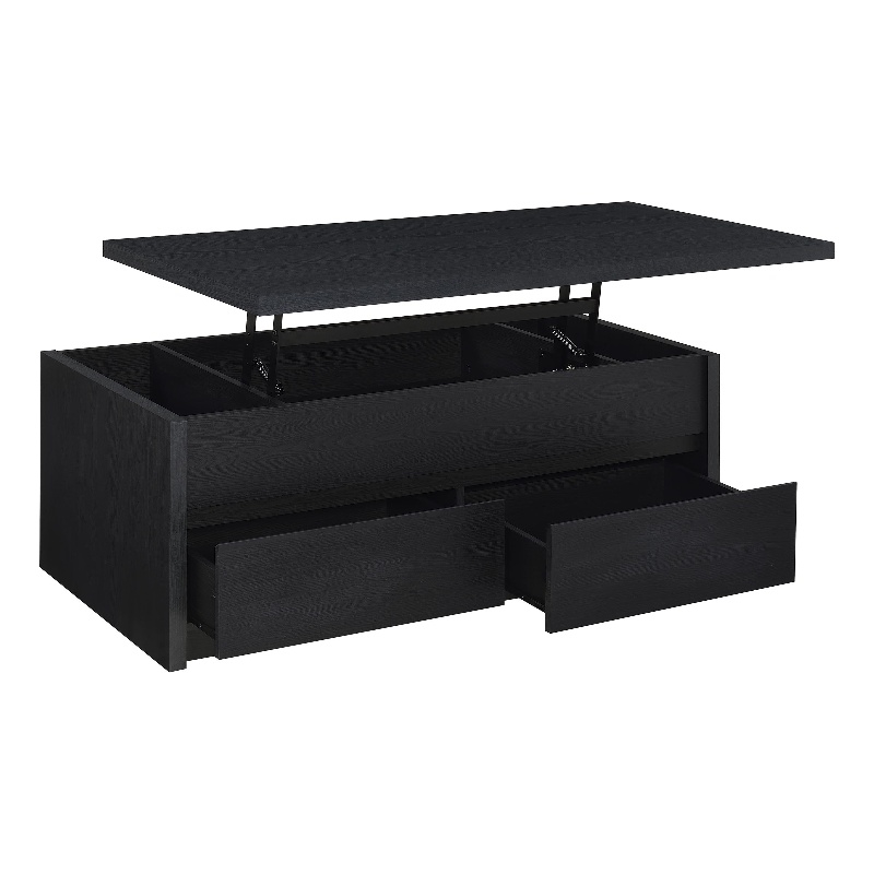 Pemberly Row Lift Top Cocktail Coffee Table with 2 Drawers in Black