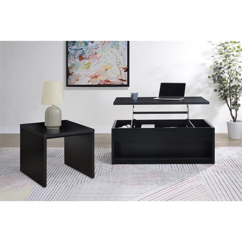 Pemberly Row 2-piece Lift Top Coffee Table and End Table Set in Black