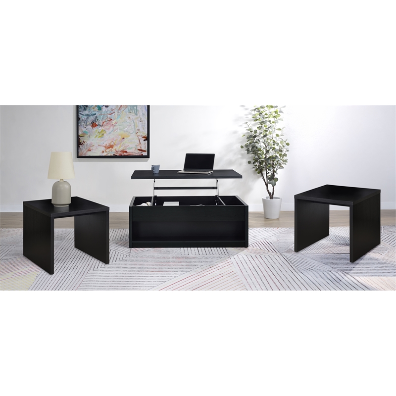 Pemberly Row 3-piece Lift Top Coffee Table and End Table Set in Black