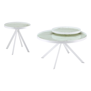 Pemberly Row 2-piece Round Glass Top Coffee and End Table Set in White