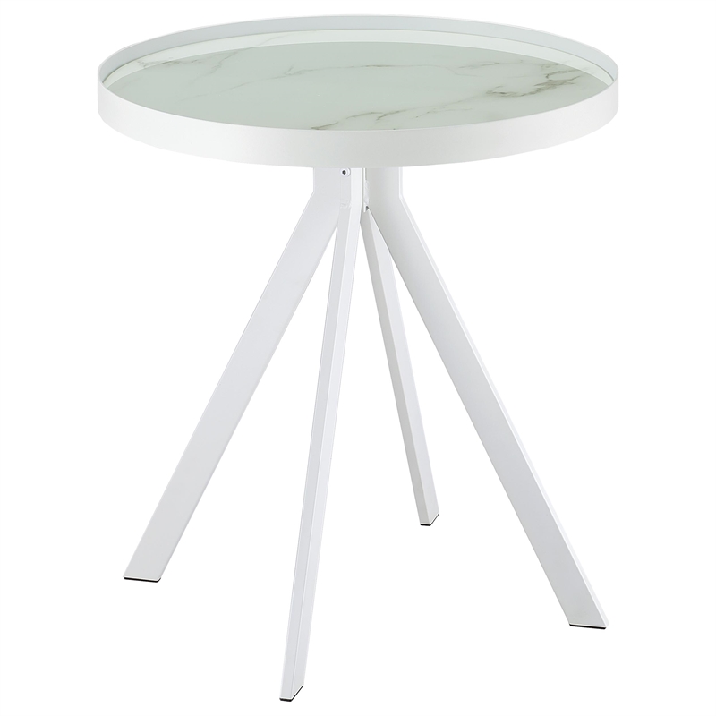 Pemberly Row 3-piece Round Glass Top Coffee and End Table Set in White