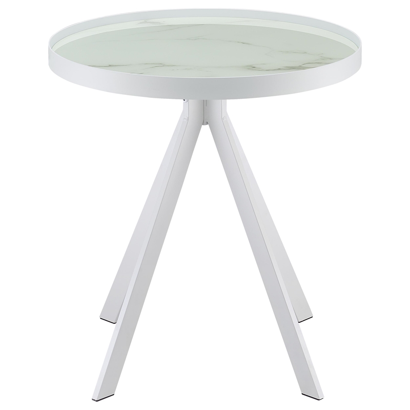 Pemberly Row 3-piece Round Glass Top Coffee and End Table Set in White