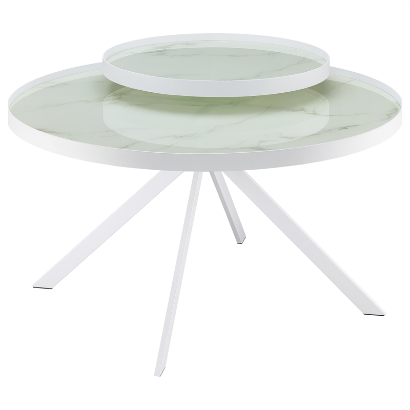 Pemberly Row 3-piece Round Glass Top Coffee and End Table Set in White