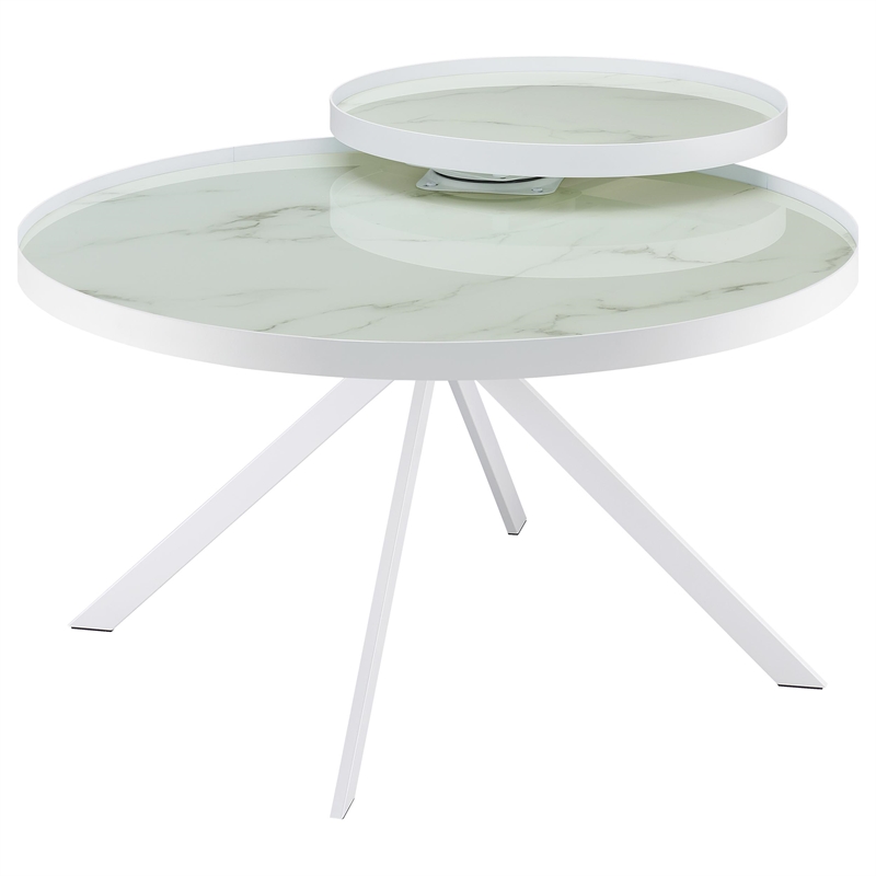 Pemberly Row 3-piece Round Glass Top Coffee and End Table Set in White