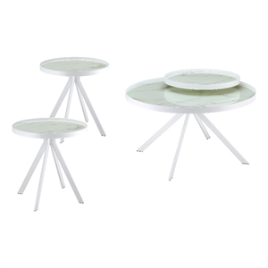 Pemberly Row 3-piece Round Glass Top Coffee and End Table Set in White