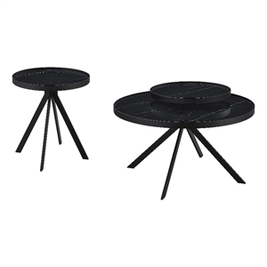 Pemberly Row 2-piece Round Glass Top Coffee and End Table Set in Black
