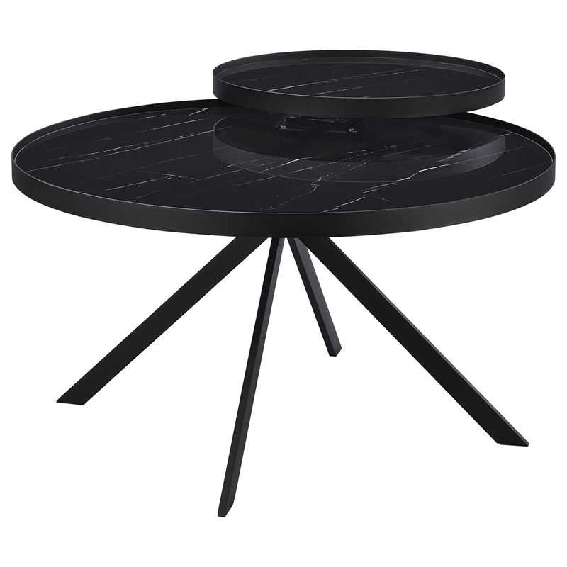Pemberly Row 3-piece Round Glass Top Coffee and End Table Set in Black