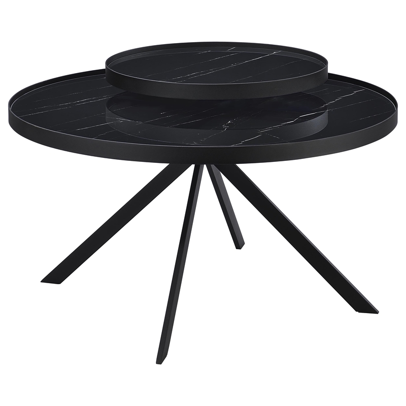 Pemberly Row 3-piece Round Glass Top Coffee and End Table Set in Black