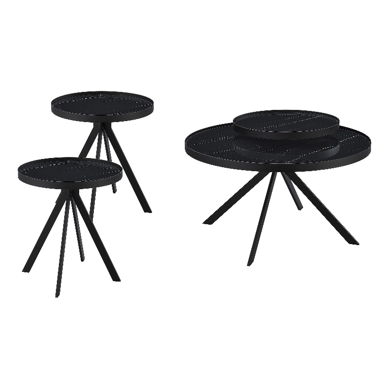 Pemberly Row 3-piece Round Glass Top Coffee and End Table Set in Black