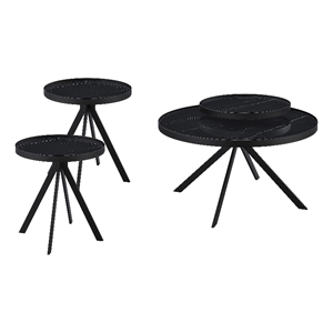 Pemberly Row 3-piece Round Glass Top Coffee and End Table Set in Black