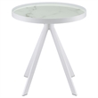 Pemberly Row Round Marble Printed Glass Top End Side Table in White