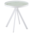 Pemberly Row Round Marble Printed Glass Top End Side Table in White