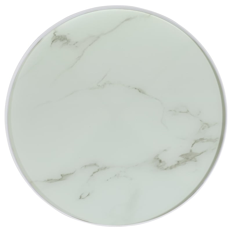 Pemberly Row Round Marble Printed Glass Top End Side Table in White