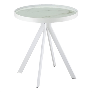 Pemberly Row Round Marble Printed Glass Top End Side Table in White