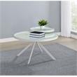 Pemberly Row Round Marble Printed Glass Top Coffee Table in White