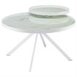 Pemberly Row Round Marble Printed Glass Top Coffee Table in White