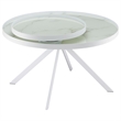 Pemberly Row Round Marble Printed Glass Top Coffee Table in White