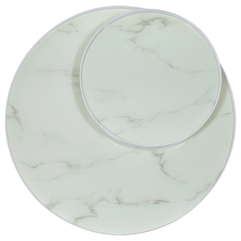 Pemberly Row Round Marble Printed Glass Top Coffee Table in White