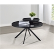 Pemberly Row Round Marble Printed Glass Top Coffee Table in Black