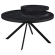 Pemberly Row Round Marble Printed Glass Top Coffee Table in Black
