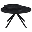 Pemberly Row Round Marble Printed Glass Top Coffee Table in Black