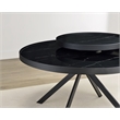 Pemberly Row Round Marble Printed Glass Top Coffee Table in Black