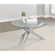 Pemberly Row Round Tempered Glass Top Cocktail Coffee Table in Chrome