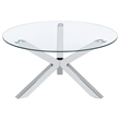 Pemberly Row Round Tempered Glass Top Cocktail Coffee Table in Chrome