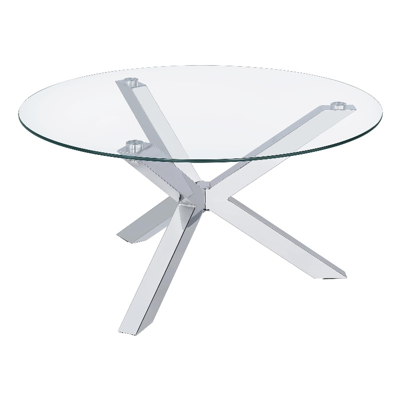 Pemberly Row Round Tempered Glass Top Cocktail Coffee Table in Chrome