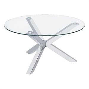 Pemberly Row Round Tempered Glass Top Cocktail Coffee Table in Chrome