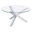 Pemberly Row Round Tempered Glass Top Cocktail Coffee Table in Chrome