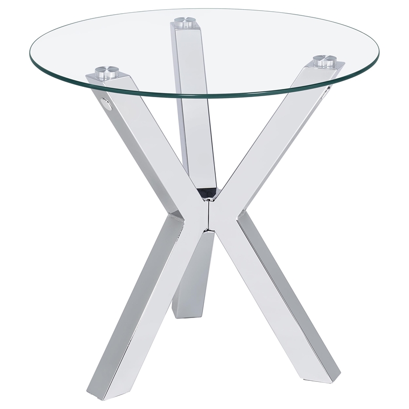 Pemberly Row 2-piece Round Glass Coffee and End Table Set in Chrome