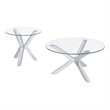 Pemberly Row 2-piece Round Glass Coffee and End Table Set in Chrome