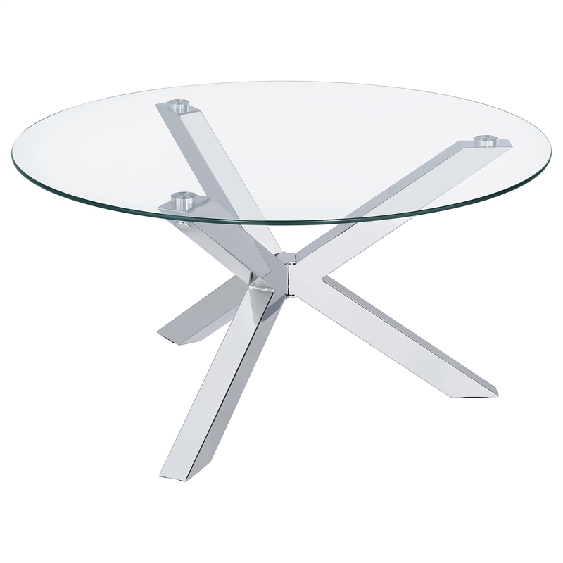 Pemberly Row 3-piece Round Glass Coffee and End Table Set in Chrome