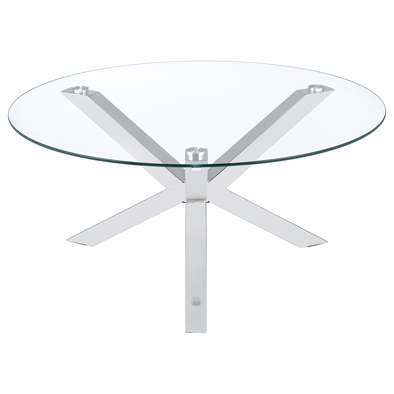 Pemberly Row 3-piece Round Glass Coffee and End Table Set in Chrome
