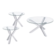 Pemberly Row 3-piece Round Glass Coffee and End Table Set in Chrome