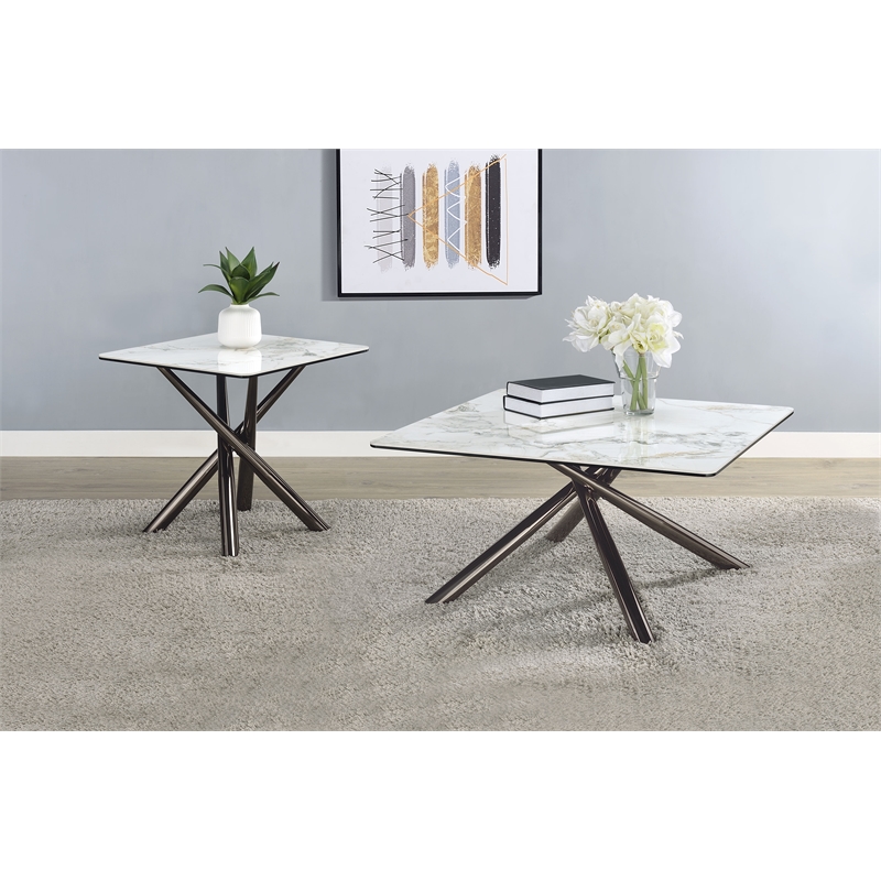 Pemberly Row 2-piece Square Coffee and End Table Set in Mirage White