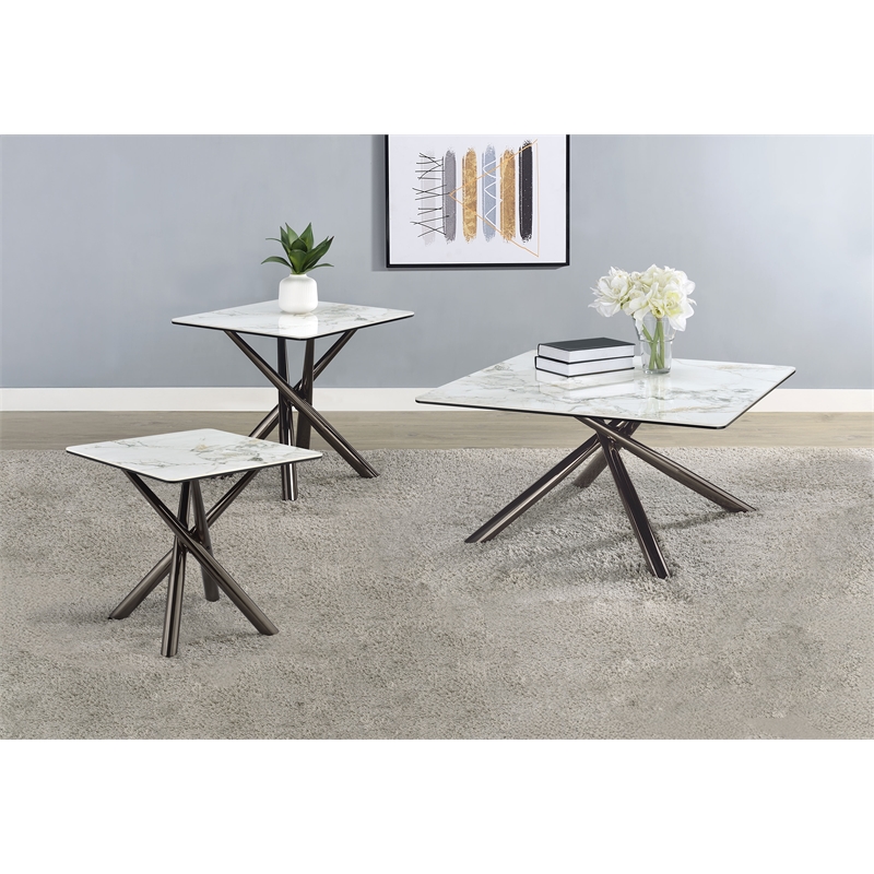 Pemberly Row 3-piece Square Coffee and End Table Set in Mirage White