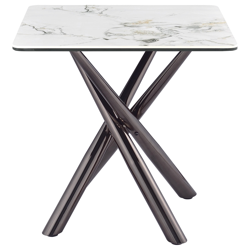 Pemberly Row Square Sintered Stone End Side Table in Mirage White