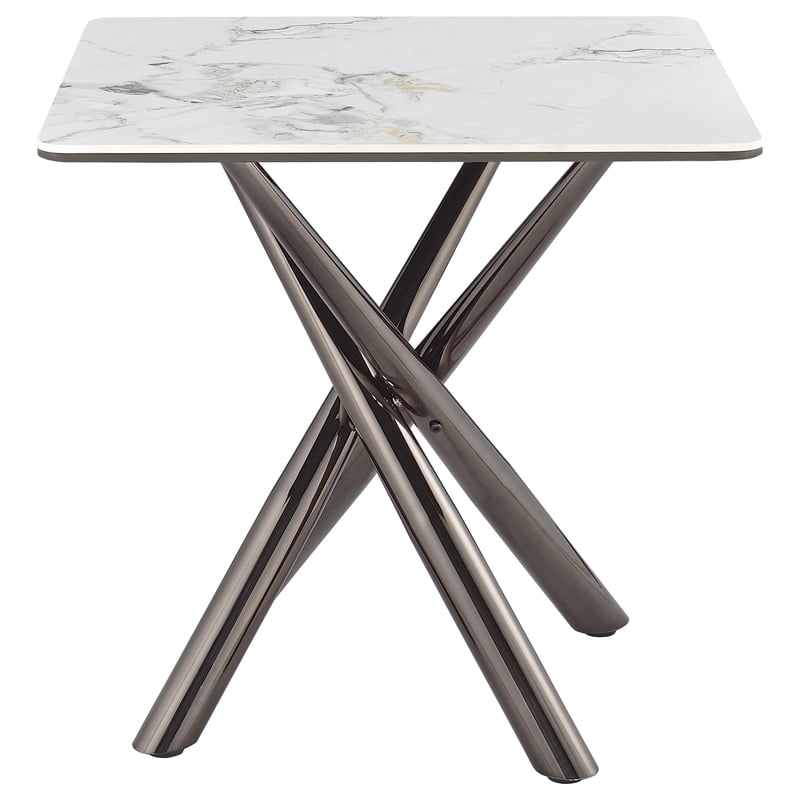 Pemberly Row Square Sintered Stone End Side Table in Mirage White