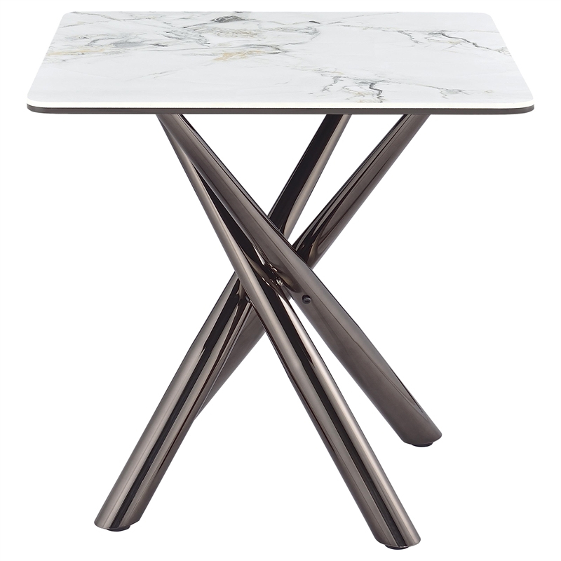 Pemberly Row Square Sintered Stone End Side Table in Mirage White