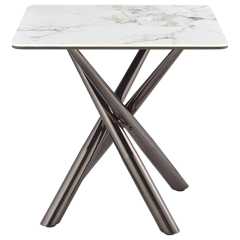 Pemberly Row Square Sintered Stone End Side Table in Mirage White
