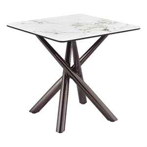 Pemberly Row Square Sintered Stone End Side Table in Mirage White