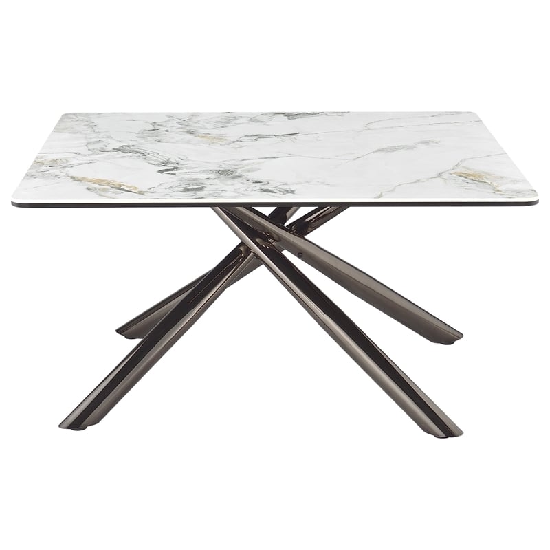 Pemberly Row Square Sintered Stone Top Coffee Table in Mirage White